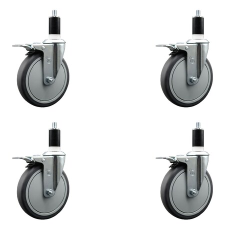Service Caster 6'' Thermoplastic Rubber Swivel 1-3/4'' Expanding Stem Caster Set Total Lock Brake, 4PK SCC-EXTTL20S614-TPRB-134-4